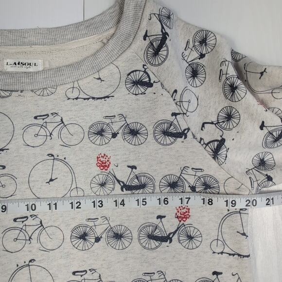 LA Soul Bicycle Print Sweatshirt Women's Grey Fleece Pullover Roses Medium - Picture 11 of 12